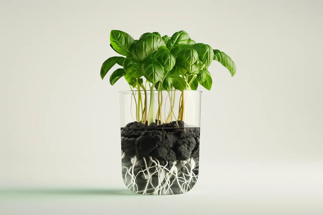 Kratky method passive hydroponics setup for beginners showing plant growing in nutrient solution without pumps