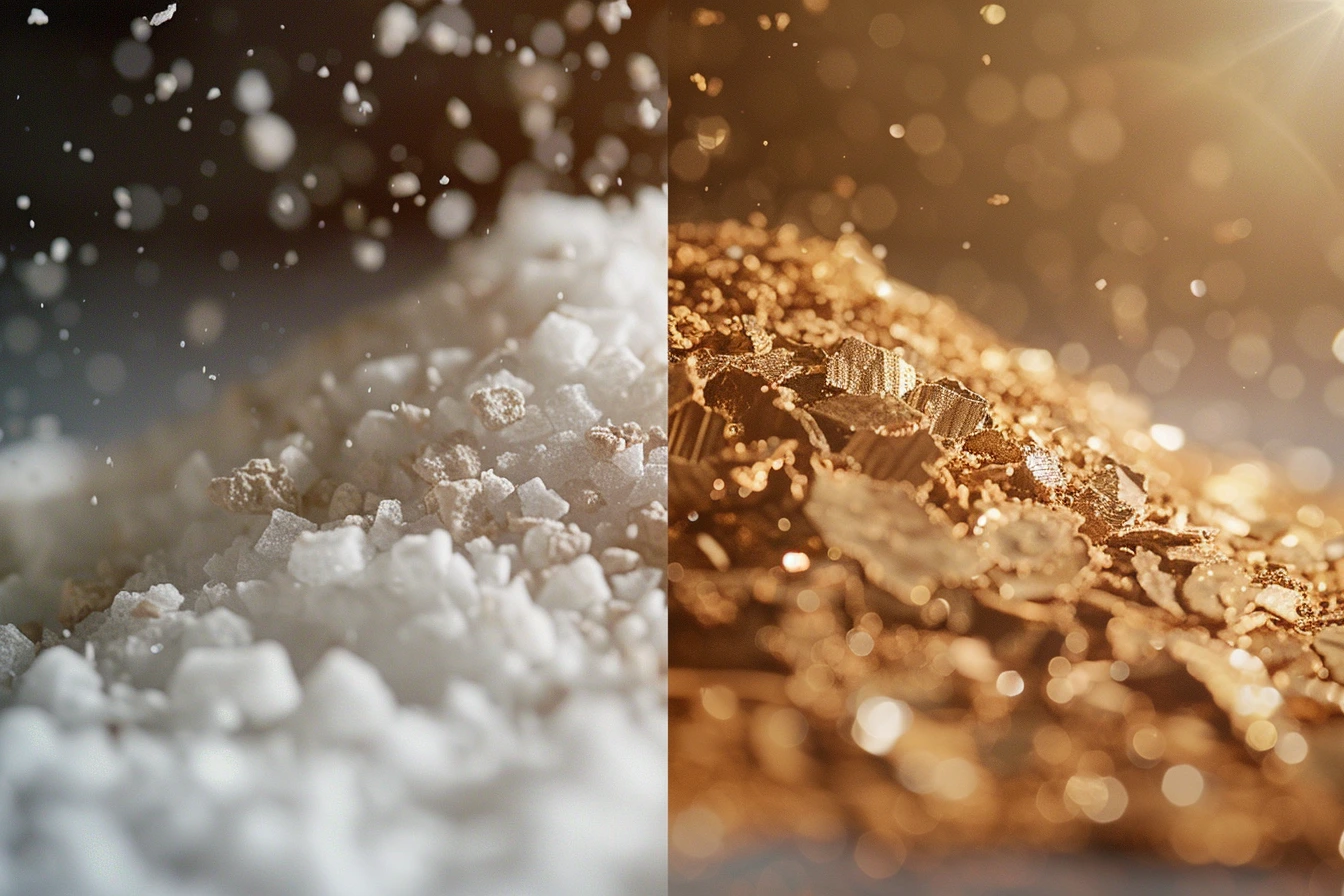 Macro comparison of Vermiculite vs. Perlite for indoor plant soil.