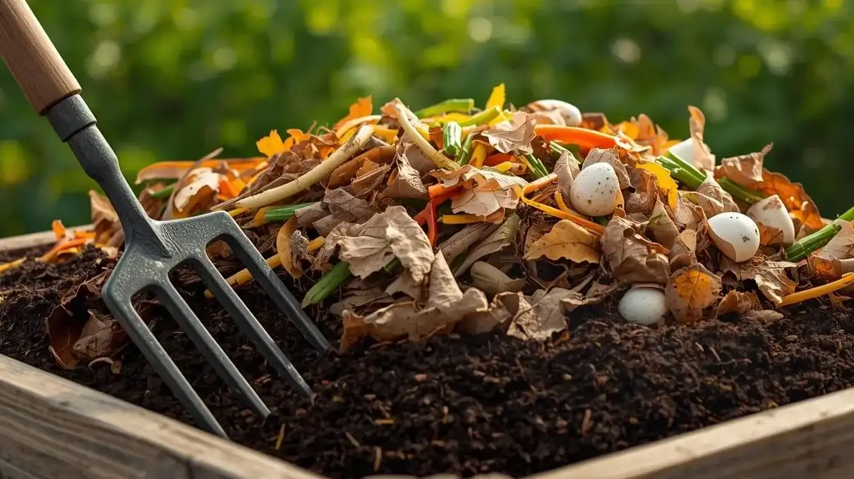 How to Compost at Home process for beginners A wooden compost bin filled with kitchen scraps and organic materials showing