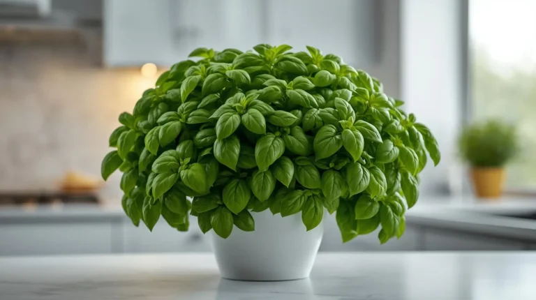 Basil growing indoors, one of the best plants for a kitchen window