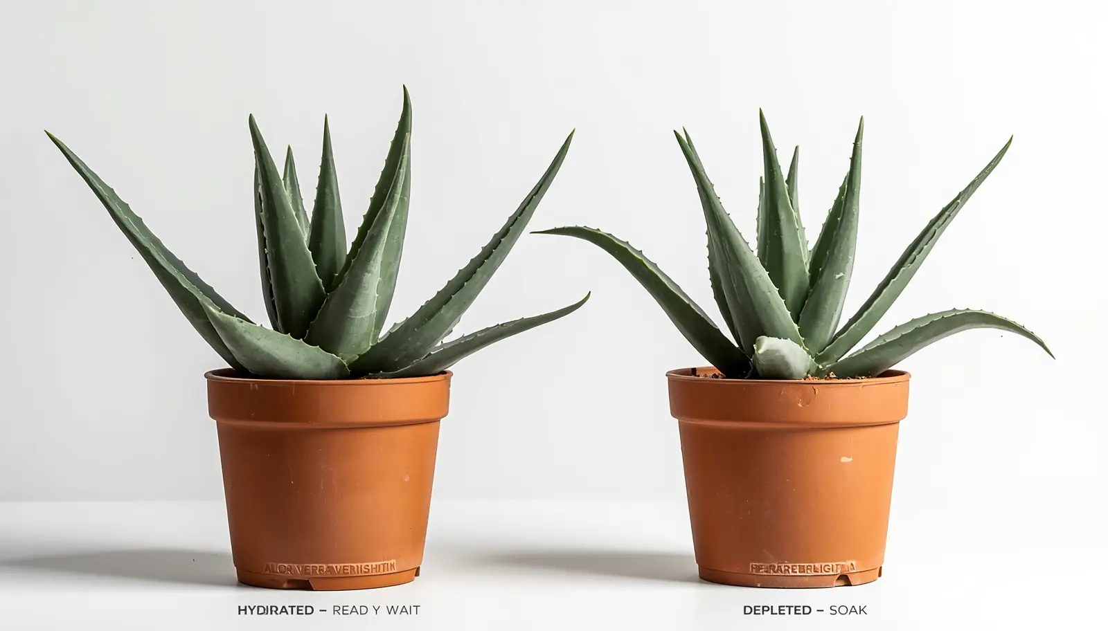 Aloe vera care Aloe barbadensis Miller rosette with plump turgid leaves in unglazed terracotta pot demonstrating correct soak-and-dry watering and 1:1:1 aggregate succulent soil mix