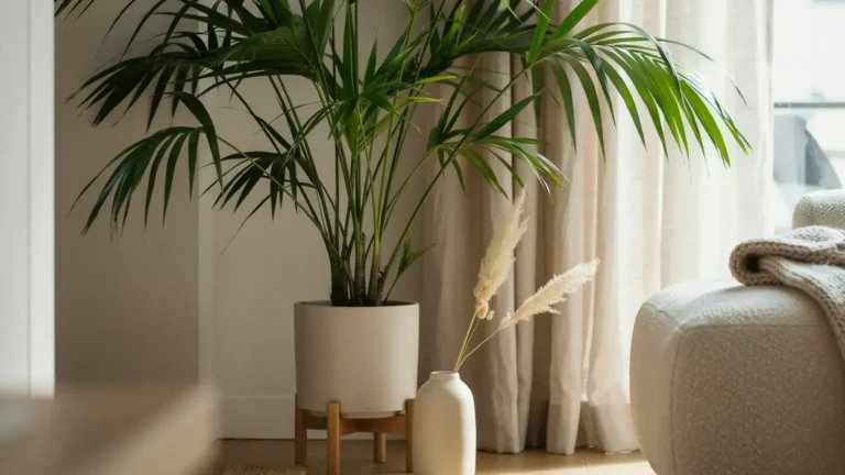 Areca palm with arching fronds, non-toxic to dogs