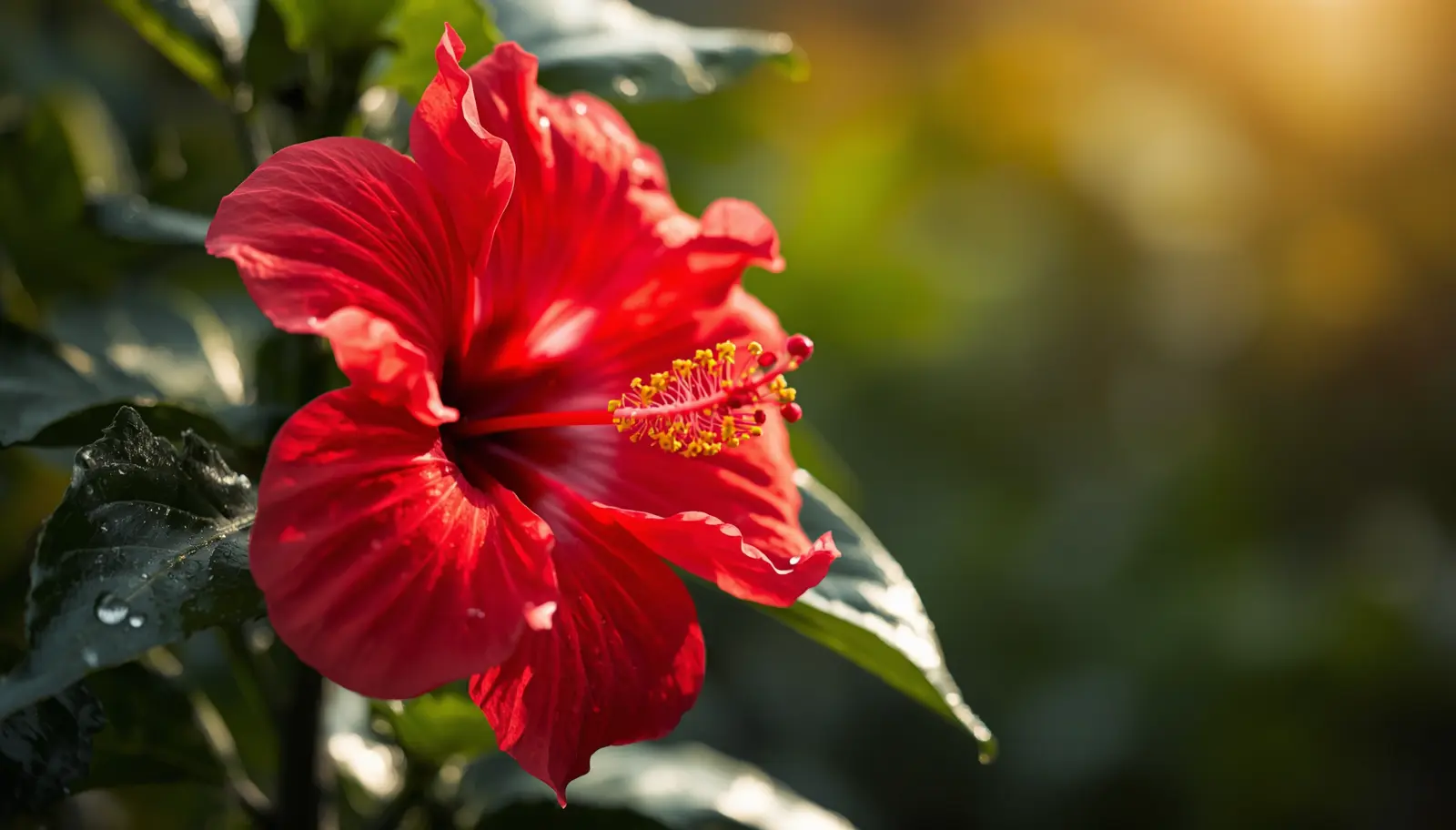 hibiscus plant care setup showing vibrant red flowers on healthy glossy-leafed hibiscus rosa-sinensis in terracotta pot outdoors in bright morning sun