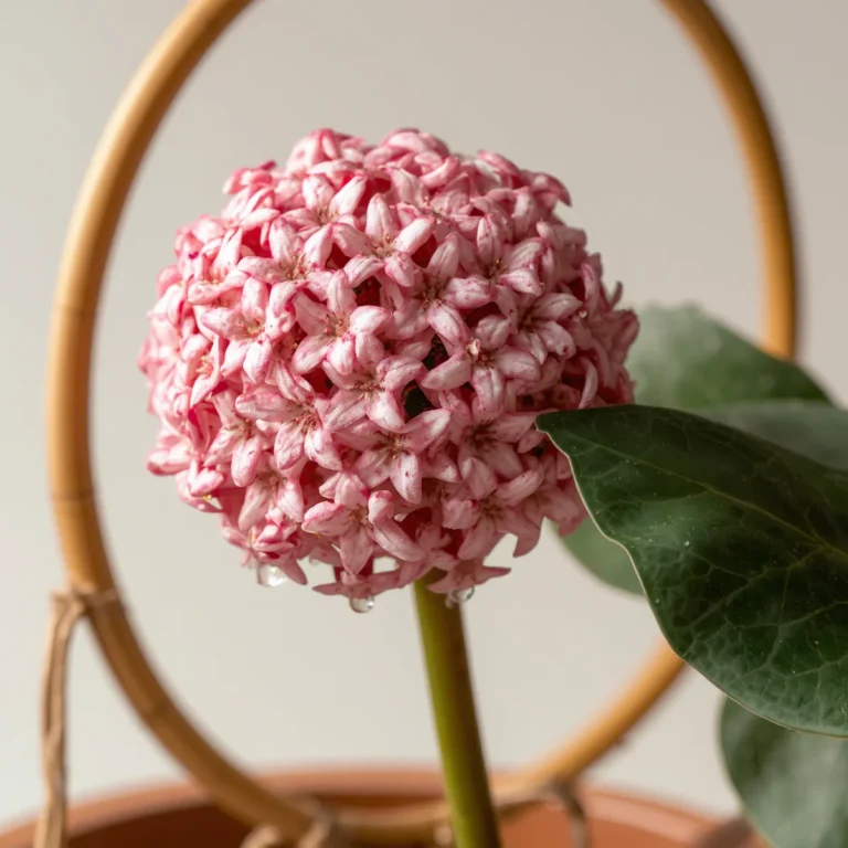 Hoya carnosa vine with pink star-shaped flowers