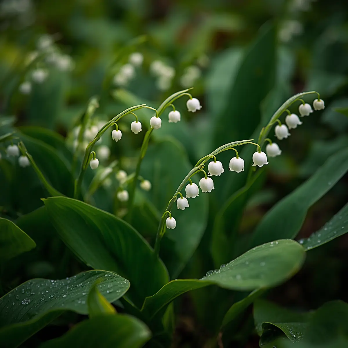 How to grow lily of the valley: fragrant white bell-shaped Convallaria majalis flowers blooming in a shady spring garden