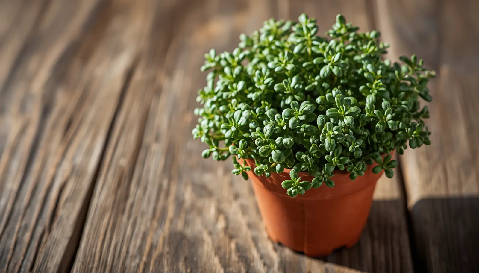 How to grow oregano: a bushy oregano plant with green leaves growing in a terracotta pot in full sun