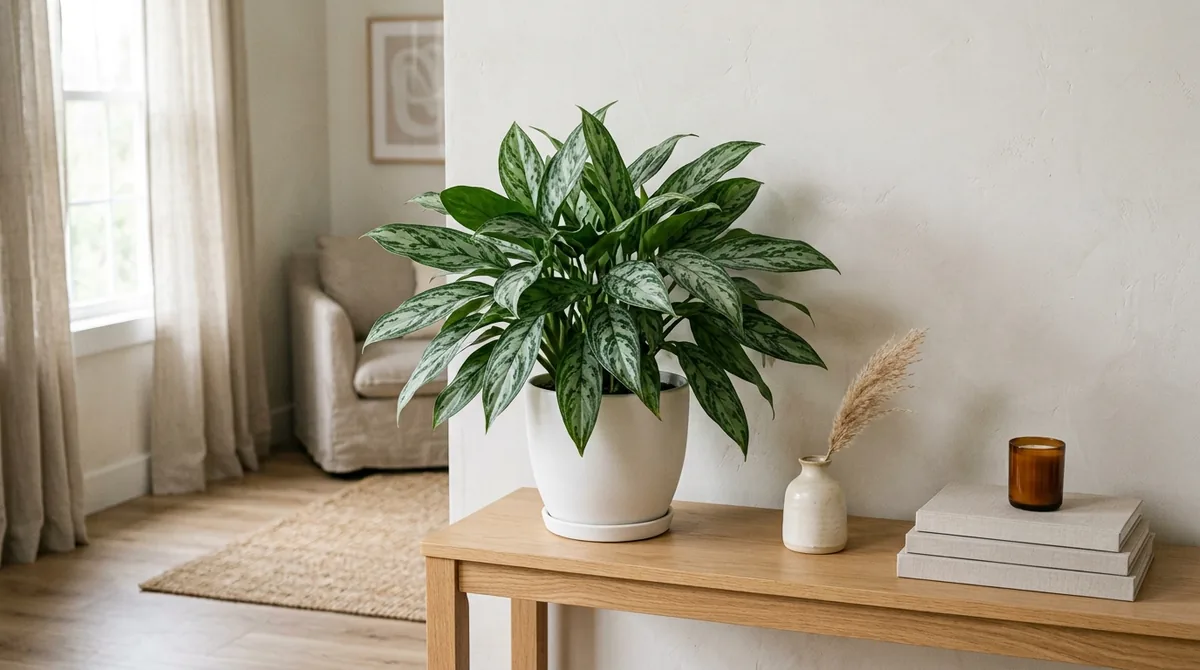 Chinese evergreen aglaonema with silver and green patterned leaves